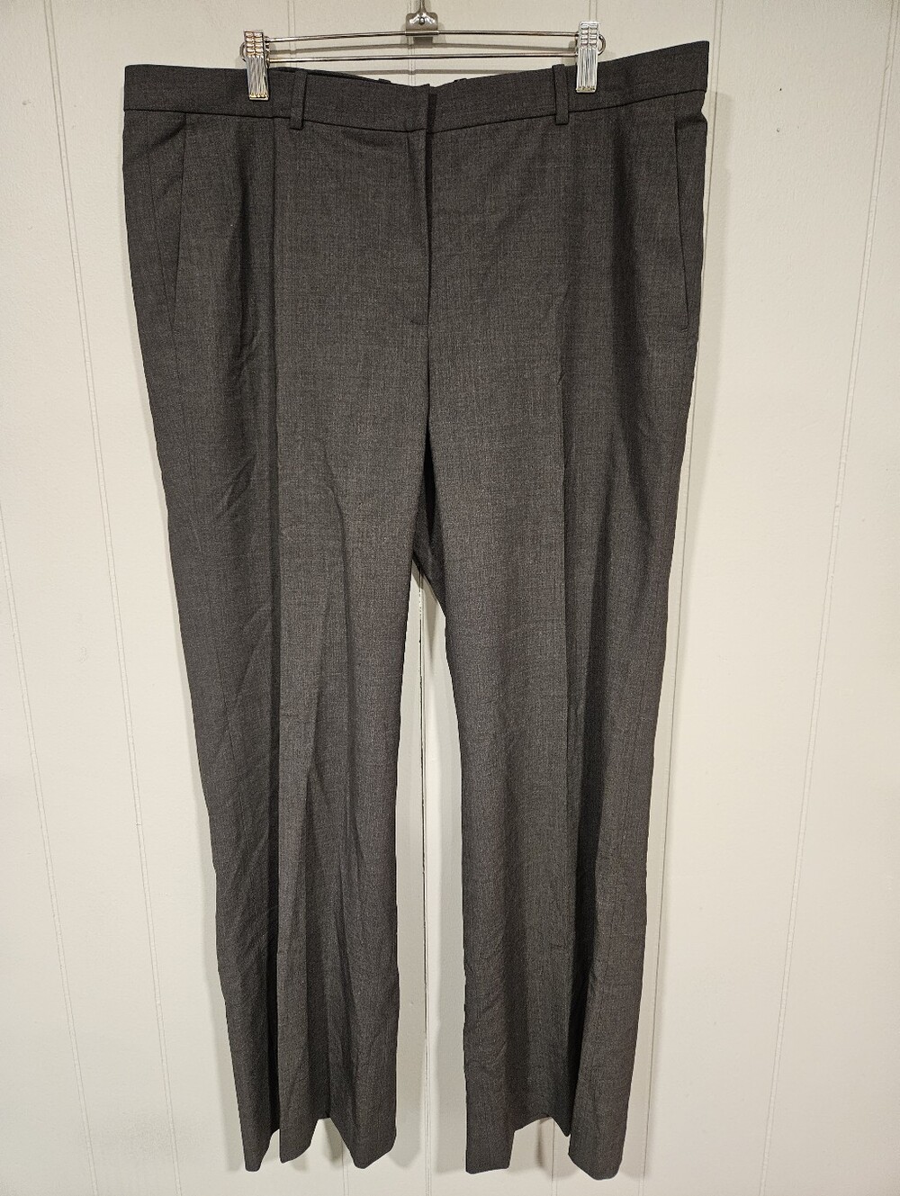 Theory Sz 16 Demitria 4 Traceable Wool Flare Pants Charcoal Melange Trousers NWT